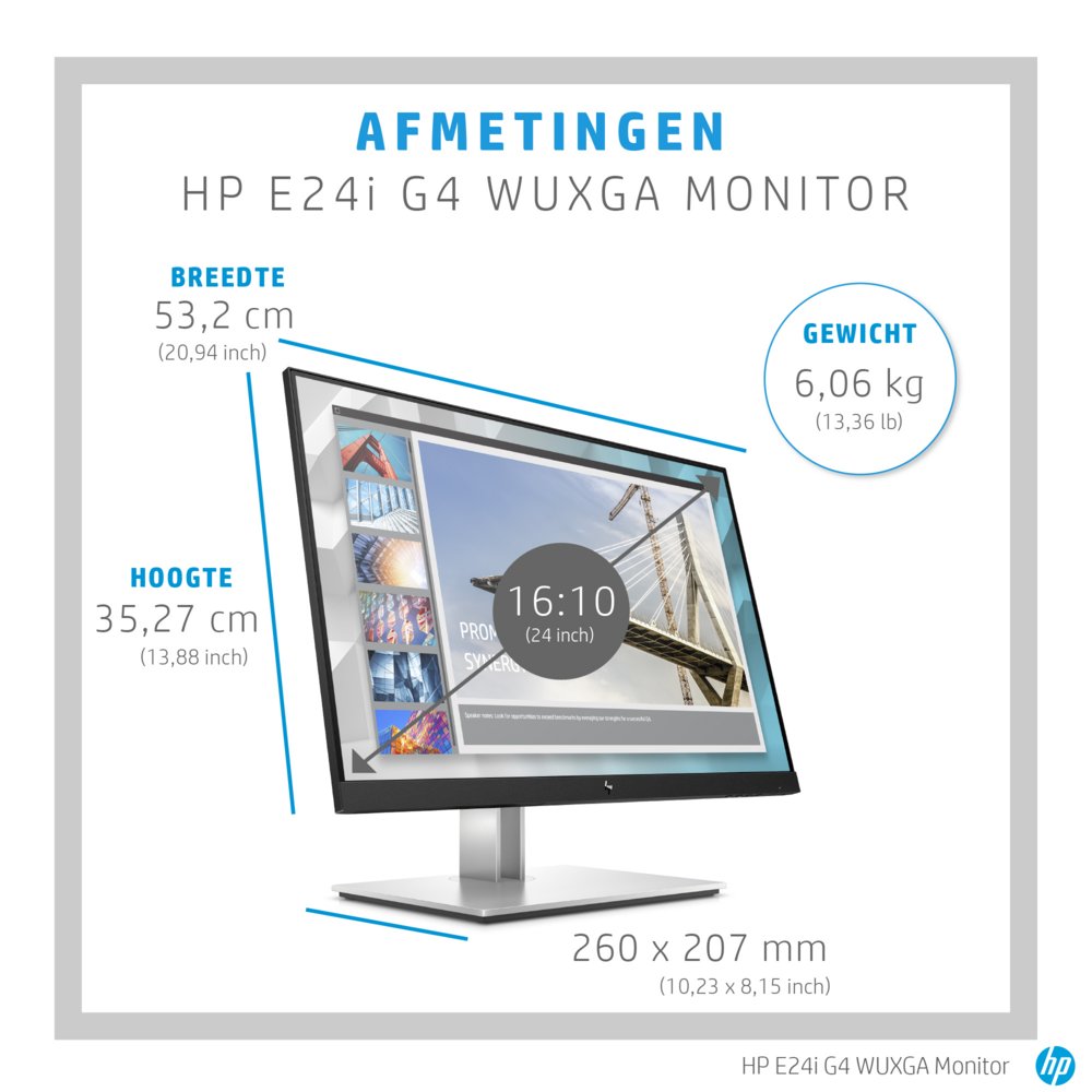 HP E-Series E24i G4 24inch Full-H WUXGA Zwart, Zilver 7