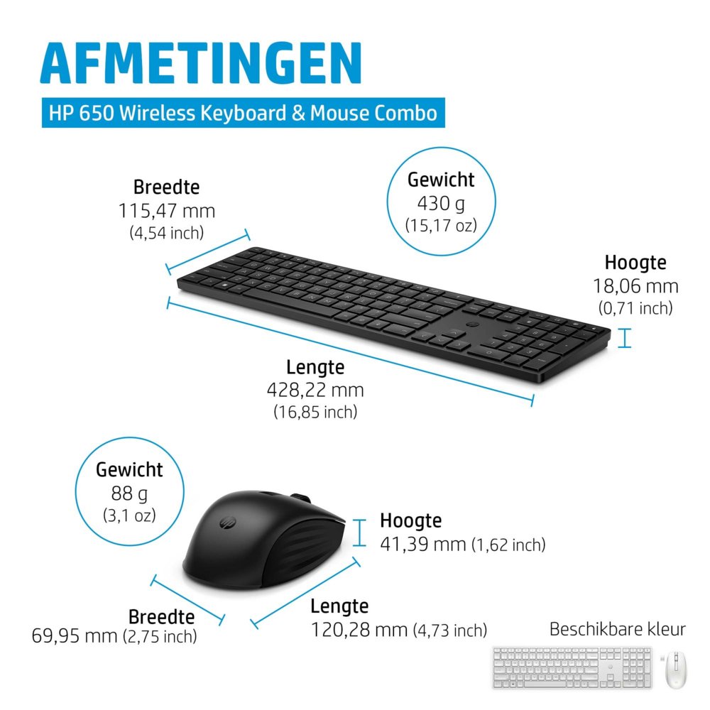 HP 650 draadloze toetsenbord- en muiscombinatie (Qwerty EU) 10