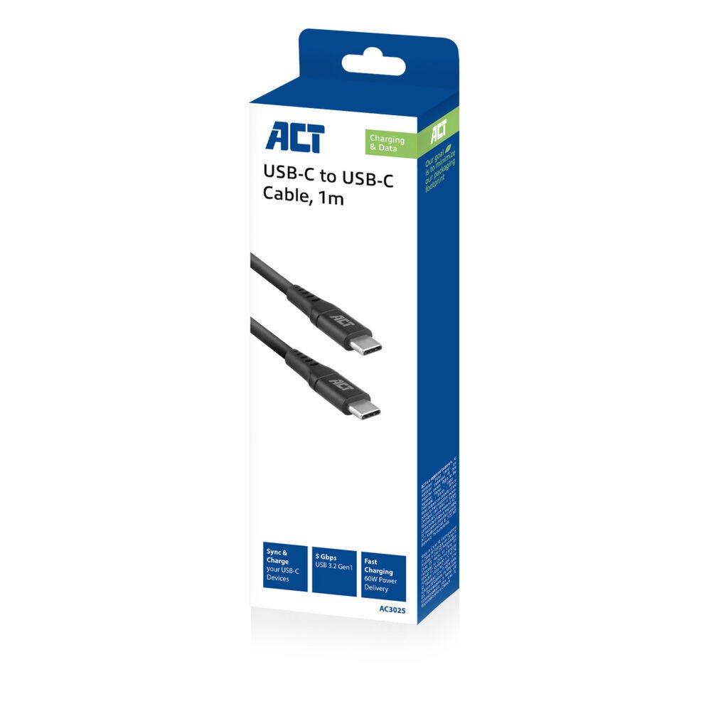 ACT AC3025 USB-kabel 1 m USB 3.2 Gen 1 (3.1 Gen 1) USB C Zwa 2